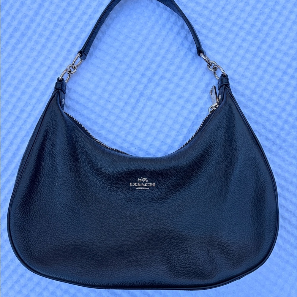 Coach Black Pebbled Leather Hobo Bag | Elegant Zip Top Shoulder Bag | F38250